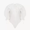 Puff-sleeve bodysuit in guipure lace cotton mix
