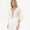 Puff-sleeve bodysuit in guipure lace cotton mix
