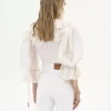 Puff-sleeve bodysuit in guipure lace cotton mix
