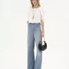 Puff-sleeve pleated top in silk poplin