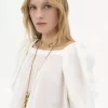 Puff-sleeve pleated top in silk poplin