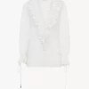 Puff-sleeve V-neck top in cotton voile