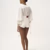 Puff-sleeve V-neck top in cotton voile