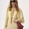 Ruched long dress in silk jacquard