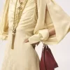 Ruched long dress in silk jacquard