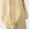 Ruched long dress in silk jacquard