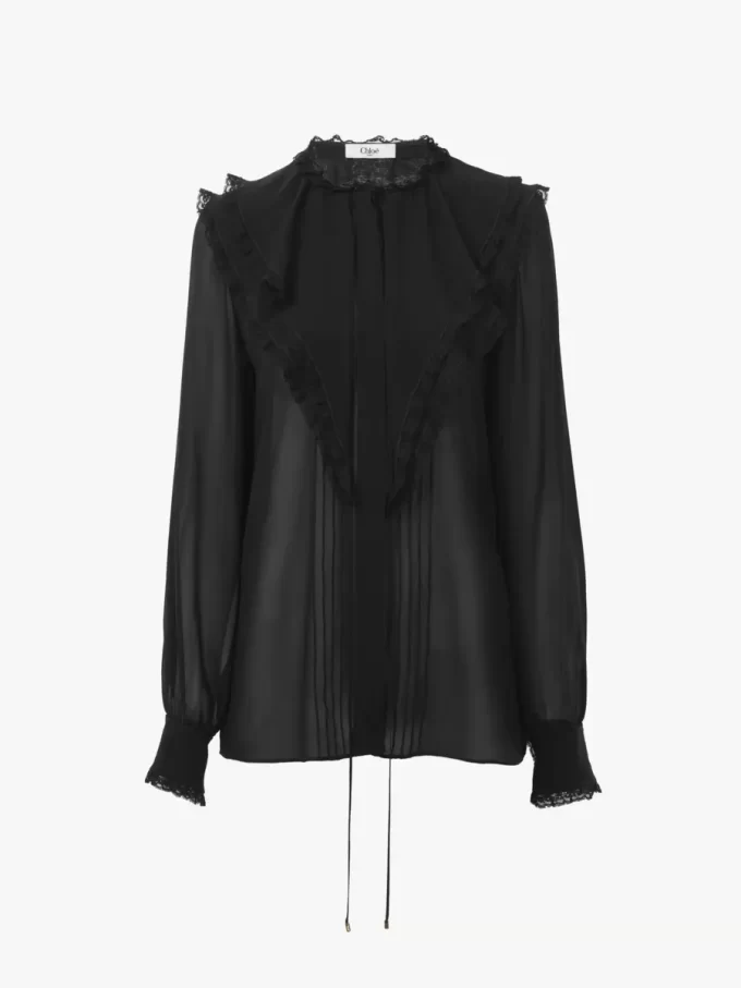 Ruffled blouse in silk georgette