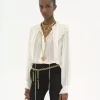 Ruffled blouse in silk georgette