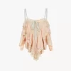 Ruffled camisole top in silk charmeuse & lace