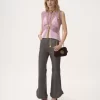Ruffled flared pants in leather