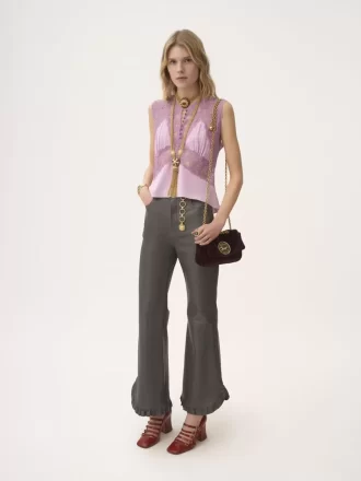 Ruffled flared pants in leather