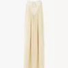 Ruffled long dress in silk habotai & lace