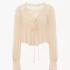 Scoop-neck cropped top in silk georgette & lace