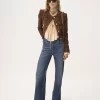 Scoop-neck cropped top in silk georgette & lace