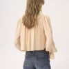 Scoop-neck cropped top in silk georgette & lace
