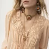 Scoop-neck cropped top in silk georgette & lace