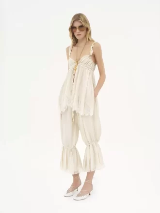 Sleeveless top in washed silk pongé & lace