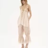 Fluid cropped pants in washed silk pongé & lace