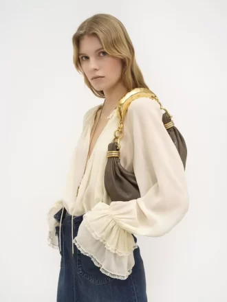 Small Bracelet hobo Bag in grained leather
