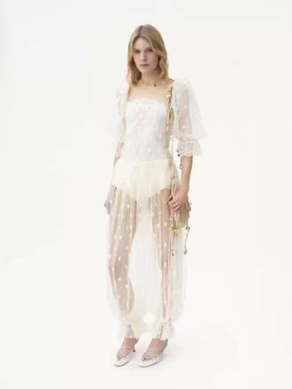 Square-neck top in embroidered lace