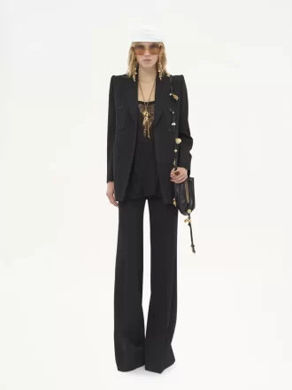 High-rise flared pants in wool grain de poudre