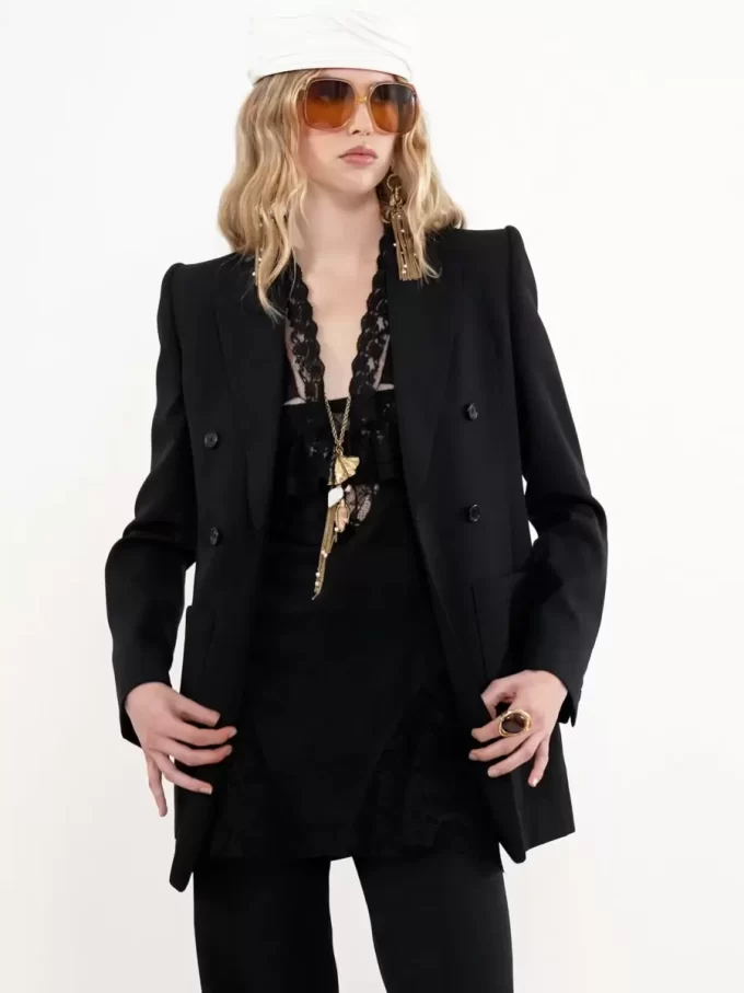 High-rise flared pants in wool grain de poudre