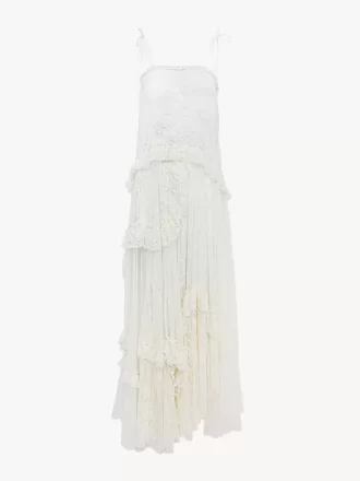 Thin-strap long dress in embroidered lace
