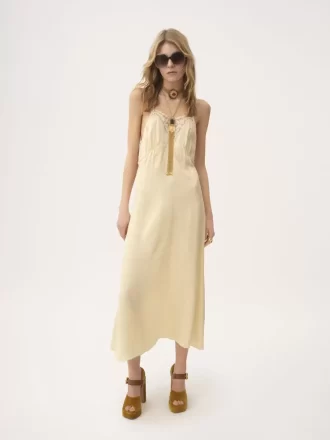 Thin-strap midi dress in silk jacquard & lace