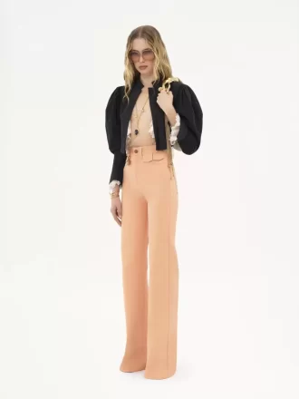 Puff-sleeve cropped jacket in silk faille