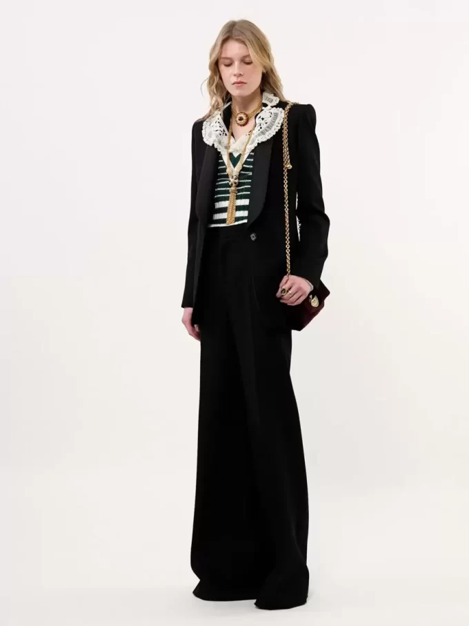 High-rise flared pants in wool grain de poudre
